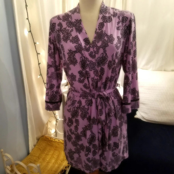 Gown and Robe Set by Linea Donatella Stretch Lavender & Black Size Small… - Picture 2 of 5